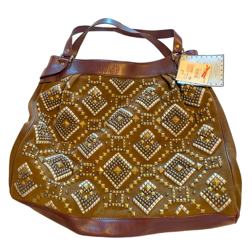 Kotur Suede Leather Beaded Satchel Large Tote Bag Rare NWT